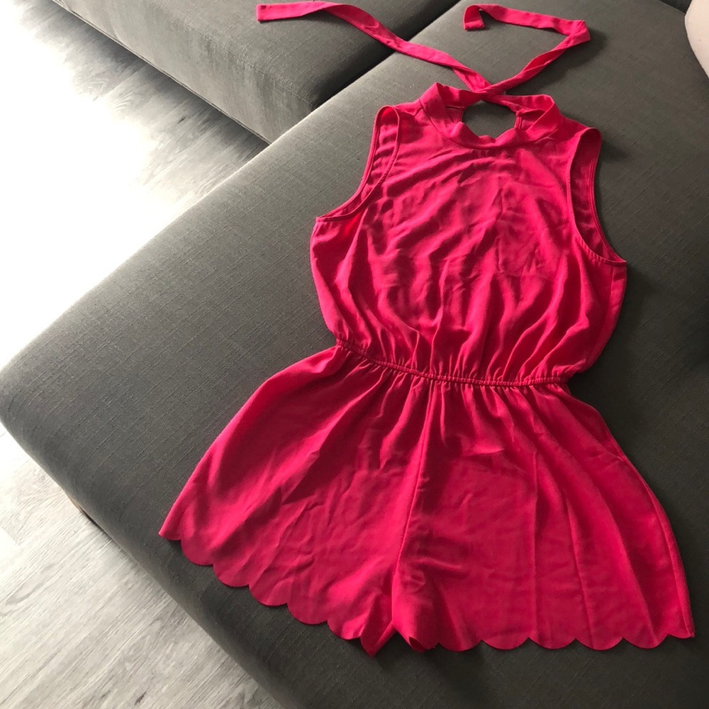 Pink Romper, Scalloped Shorts